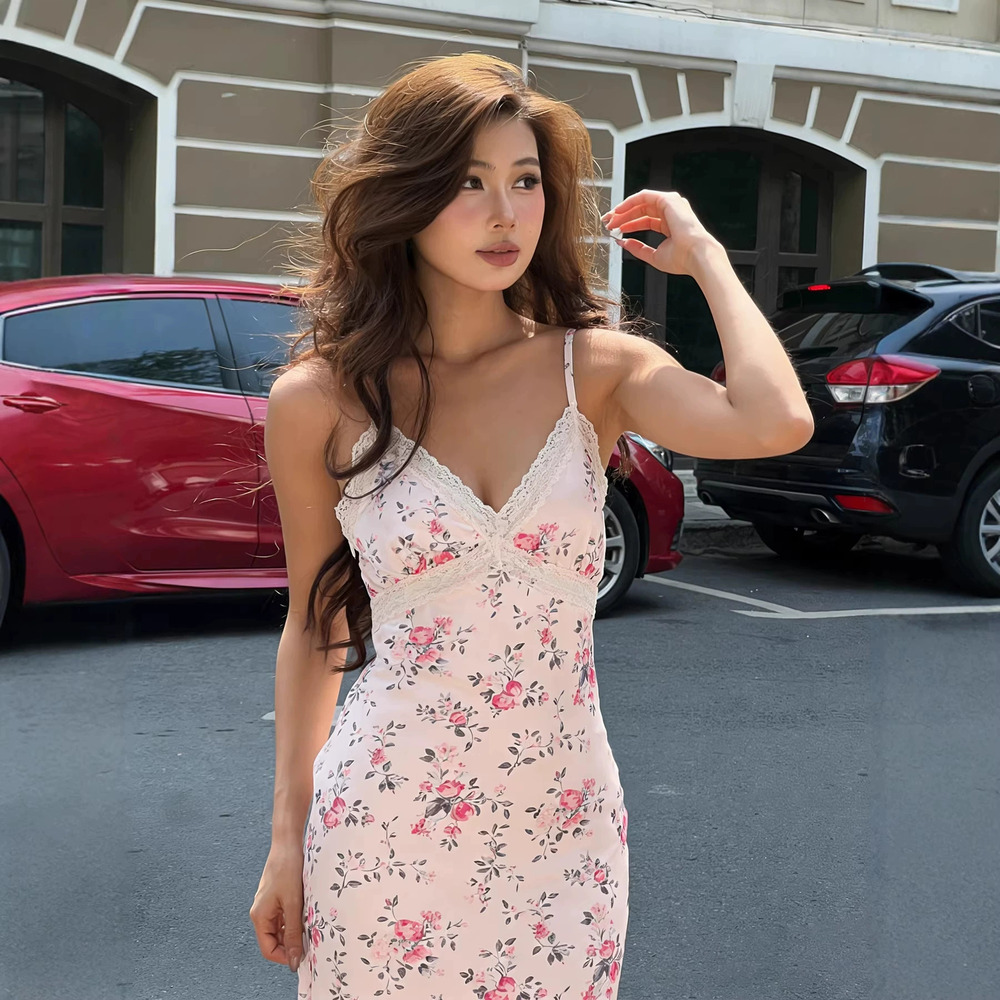 Zara Floral Slim Lace Patchwork Maxi Cami Dress Romantic Vacation